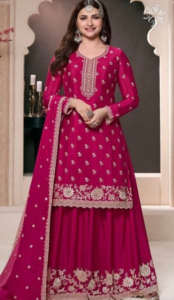 DESIGNER CHINON SILK EMBROIDERY AND SEQUENCE WORK TOP PALAZZO WITH DUPATTA RANI