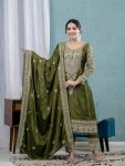 DESIGNER CHINON SILK EMBROIDERY CODING SEQUENCE WORK TOP BOTTOM WITH DUPATTA MEHNDI