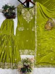 DESIGNER CHINON SILK EMBROIDERY SEQUENCE CODING WORK TOP SHARARA WITH DUPATTA PARTY WEAR WHOLESALE PRICE ETHNIC GARMENT (5)