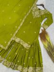 DESIGNER CHINON SILK EMBROIDERY SEQUENCE CODING WORK TOP SHARARA WITH DUPATTA PARTY WEAR WHOLESALE PRICE ETHNIC GARMENT (5)