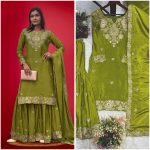 DESIGNER CHINON SILK EMBROIDERY SEQUENCE CODING WORK TOP SHARARA WITH DUPATTA PARTY WEAR WHOLESALE PRICE ETHNIC GARMENT (5)