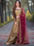 DESIGNER CHINON SILK EMBROIDERY SEQUENCE WORK TOP PALAZZO WITH DUPATTA  CHIKU