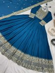 DESIGNER CHINON SILK EMBROIDERY WORK GOWN WITH DUPATTA PARTY WEAR WHOLESALE PRICE ETHNIC GARMENT (4)
