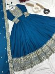DESIGNER CHINON SILK EMBROIDERY WORK GOWN WITH DUPATTA PARTY WEAR WHOLESALE PRICE ETHNIC GARMENT (4)