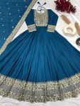 DESIGNER CHINON SILK EMBROIDERY WORK GOWN WITH DUPATTA PARTY WEAR WHOLESALE PRICE ETHNIC GARMENT (4)