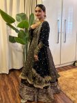 DESIGNER CHINON SILK SEQUENCE AND ZARI EMBROIDERY WORK KEDIYA STYLE TOP LEHENGA WITH DUPATTA GREEN