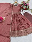 DESIGNER CHINON SILK SEQUENCE EMBROIDERY WITH FANCY LACE WORK GOWN BOTTOM WITH DUPATTA AND WAIST BELT FESTIVE WEAR WHOLESALE PRICE ETHNIC GARMENT (4)