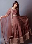 DESIGNER CHINON SILK SEQUENCE EMBROIDERY WITH FANCY LACE WORK GOWN BOTTOM WITH DUPATTA AND WAIST BELT CHIKU