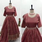 DESIGNER CHINON SILK SEQUENCE EMBROIDERY WITH FANCY LACE WORK GOWN BOTTOM WITH DUPATTA AND WAIST BELT FESTIVE WEAR WHOLESALE PRICE ETHNIC GARMENT (4)