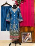 DESIGNER CHINON ZARI SEQUENCE EMBROIDERY WORK TOP PALAZZO WITH DUPATTA PARTY WEAR WHOLESALE PRICE ETHNIC GARMENT (12)