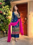 DESIGNER CHINON ZARI SEQUENCE EMBROIDERY WORK TOP PALAZZO WITH DUPATTA BLUE