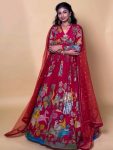 DESIGNER COTTON DIGITAL PRINTED GOWN WITH DUPATTA  RED