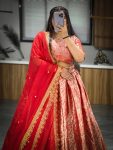 DESIGNER DHRMAVARAM SILK WEAVING WORK WITH CONTRAST BROAD WEAVING BORDER WORK LEHENGA CHOLI WITH DUPATTA FESTIVE WEAR WHOLESALE PRICE ETHNIC GARMENT (8)