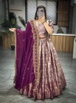 DESIGNER DHRMAVARAM SILK WEAVING WORK WITH CONTRAST BROAD WEAVING BORDER WORK LEHENGA CHOLI WITH DUPATTA FESTIVE WEAR WHOLESALE PRICE ETHNIC GARMENT (3)