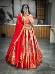 DESIGNER DHRMAVARAM SILK WEAVING WORK WITH CONTRAST BROAD WEAVING BORDER WORK LEHENGA CHOLI WITH DUPATTA FESTIVE WEAR WHOLESALE PRICE ETHNIC GARMENT (8)
