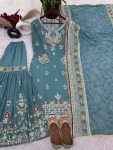 DESIGNER FAUX GEORGETTE 5 MM EMBROIDERY SEQUENCE WORK TOP SHARARA WITH DUPATTA FESTIVE WEAR WHOLESALE PRICE ETHNIC GARMENT (5)