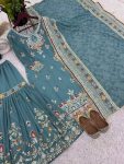 DESIGNER FAUX GEORGETTE 5 MM EMBROIDERY SEQUENCE WORK TOP SHARARA WITH DUPATTA FESTIVE WEAR WHOLESALE PRICE ETHNIC GARMENT (5)