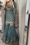 DESIGNER FAUX GEORGETTE 5 MM EMBROIDERY SEQUENCE WORK TOP SHARARA WITH DUPATTA FESTIVE WEAR WHOLESALE PRICE ETHNIC GARMENT (5)