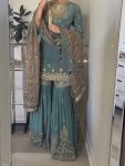 DESIGNER FAUX GEORGETTE 5 MM EMBROIDERY SEQUENCE WORK TOP SHARARA WITH DUPATTA FESTIVE WEAR WHOLESALE PRICE ETHNIC GARMENT (5)