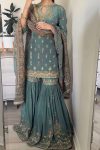 DESIGNER FAUX GEORGETTE 5 MM EMBROIDERY SEQUENCE WORK TOP SHARARA WITH DUPATTA  RAMA