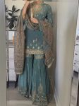 DESIGNER FAUX GEORGETTE 5 MM EMBROIDERY SEQUENCE WORK TOP SHARARA WITH DUPATTA FESTIVE WEAR WHOLESALE PRICE ETHNIC GARMENT (5)