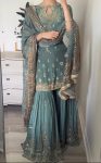DESIGNER FAUX GEORGETTE 5 MM EMBROIDERY SEQUENCE WORK TOP SHARARA WITH DUPATTA FESTIVE WEAR WHOLESALE PRICE ETHNIC GARMENT (5)