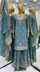 DESIGNER FAUX GEORGETTE 5 MM EMBROIDERY SEQUENCE WORK TOP SHARARA WITH DUPATTA FESTIVE WEAR WHOLESALE PRICE ETHNIC GARMENT (5)
