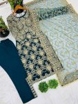 DESIGNER FAUX GEORGETTE EMBROIDERY SEQUENCE WORK AND BEATS WORK TOP BOTTOM WITH DUPATTA WEDDING WEAR WHOLESALE PRICE ETHNIC GARMENT (2)