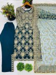 DESIGNER FAUX GEORGETTE EMBROIDERY SEQUENCE WORK AND BEATS WORK TOP BOTTOM WITH DUPATTA WEDDING WEAR WHOLESALE PRICE ETHNIC GARMENT (2)