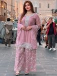 DESIGNER FAUX GEORGETTE EMBROIDERY SEQUENCE WORK TOP PALAZZO WITH DUPATTA FESTIVE WEAR WHOLESALE PRICE ETHNIC GARMENT (3)