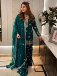 DESIGNER FAUX GEORGETTE EMBROIDERY SEQUENCE WORK  TOP PALAZZO WITH DUPATTA GREEN