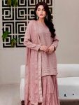 DESIGNER FAUX GEORGETTE EMBROIDERY SEQUENCE WORK TOP SHARARA WITH DUPATTA  PEACH