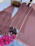 DESIGNER FAUX GEORGETTE EMBROIDERY SEQUENCE WORK TOP SHARARA WITH DUPATTA FESTIVE WEAR WHOLESALE PRICE ETHNIC GARMENT (1)
