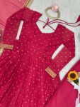DESIGNER FAUX GEORGETTE THREAD WITH SEQUENCE WORK GOWN BOTTOM WITH DUPATTA FESTIVE WEAR WHOLESALE PRICE ETHNIC GARMENT (2)