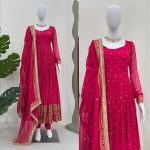 DESIGNER FAUX GEORGETTE THREAD WITH SEQUENCE WORK GOWN BOTTOM WITH DUPATTA FESTIVE WEAR WHOLESALE PRICE ETHNIC GARMENT (2)