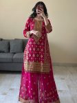 DESIGNER FAUX GEORGETTE THREAD WITH SEQUENCE WORK TOP PALAZZO WITH DUPATTA FESTIVE WEAR WHOLESALE PRICE ETHNIC GARMENT (12)