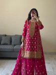 DESIGNER FAUX GEORGETTE THREAD WITH SEQUENCE  WORK TOP PALAZZO WITH DUPATTA  PINK