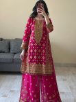 DESIGNER FAUX GEORGETTE THREAD WITH SEQUENCE WORK TOP PALAZZO WITH DUPATTA FESTIVE WEAR WHOLESALE PRICE ETHNIC GARMENT (12)