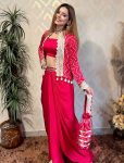 DESIGNER FRENCH CRAPE TUBE BLOUSE DRAPED SKIRT WITH EMBROIDERY AND MOTI WORK KOTI PARTY WEAR WHOLESALE PRICE ETHNIC GARMENT (5)