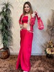 DESIGNER FRENCH CRAPE TUBE BLOUSE DRAPED SKIRT WITH EMBROIDERY AND MOTI WORK KOTI PARTY WEAR WHOLESALE PRICE ETHNIC GARMENT (5)