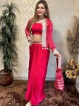 DESIGNER FRENCH CRAPE TUBE BLOUSE DRAPED SKIRT WITH EMBROIDERY AND MOTI WORK KOTI PARTY WEAR WHOLESALE PRICE ETHNIC GARMENT (5)
