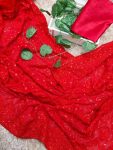 DESIGNER GEORGETTE CHIKANKARI WORK AND PIPING LACE BORDER SAREE WITH UNSTITCHED BLOUSE FESTIVE WEAR WHOLESALE PRICE ETHNIC GARMENT (2)