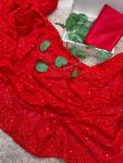DESIGNER GEORGETTE CHIKANKARI WORK AND PIPING LACE BORDER SAREE WITH UNSTITCHED BLOUSE FESTIVE WEAR WHOLESALE PRICE ETHNIC GARMENT (2)
