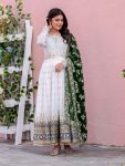 DESIGNER GEORGETTE EMBROIDERY SEQUENCE WITH FANCY LATKAN BORDER LACE WORK GOWN BOTTOM WITH DUPATTA GREEN