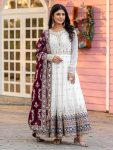 DESIGNER GEORGETTE EMBROIDERY SEQUENCE WITH FANCY LATKAN BORDER LACE WORK GOWN BOTTOM WITH DUPATTA FESTIVE WEAR WHOLESALE PRICE ETHNIC GARMENT (5)
