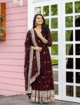 DESIGNER GEORGETTE EMBROIDERY SEQUENCE WORK GOWN BOTTOM WITH DUPATTA MAROON