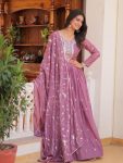 DESIGNER GEORGETTE EMBROIDERY SEQUENCE WORK GOWN WITH DUPATTA FESTIVE WEAR WHOLESALE PRICE ETHIC GARMENT (7)