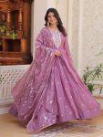 DESIGNER GEORGETTE EMBROIDERY SEQUENCE WORK GOWN WITH DUPATTA PINK