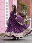 DESIGNER GEORGETTE EMBROIDERY SEQUENCE WORK GOWN WITH DUPATTA FESTIVE WEAR WHOLESALE PRICE ETHNIC GARMENT (7)