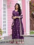 DESIGNER GEORGETTE EMBROIDERY SEQUENCE WORK GOWN BOTTOM WITH DUPATTA PURPLE